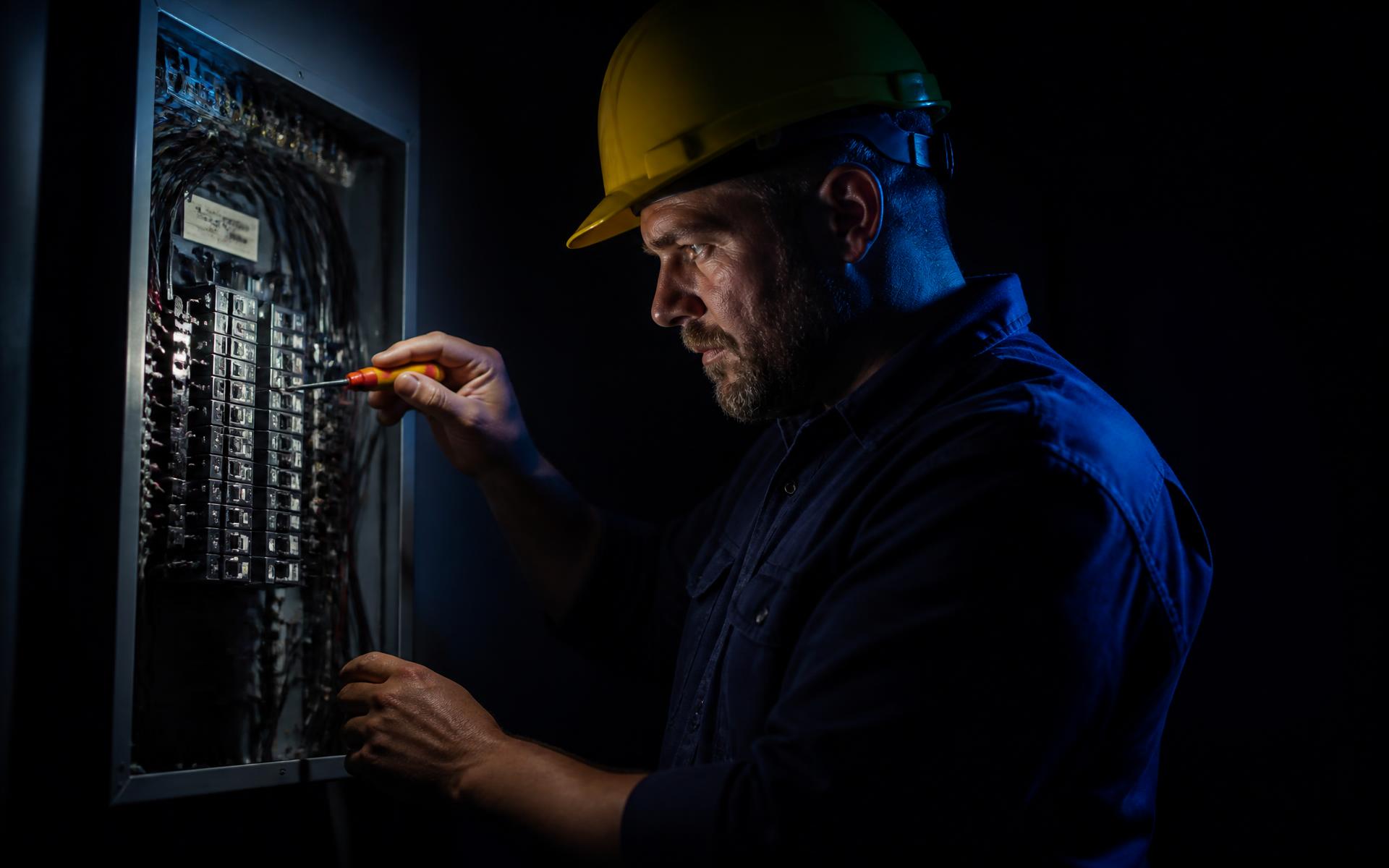 Electrician working on a residential breaker panel