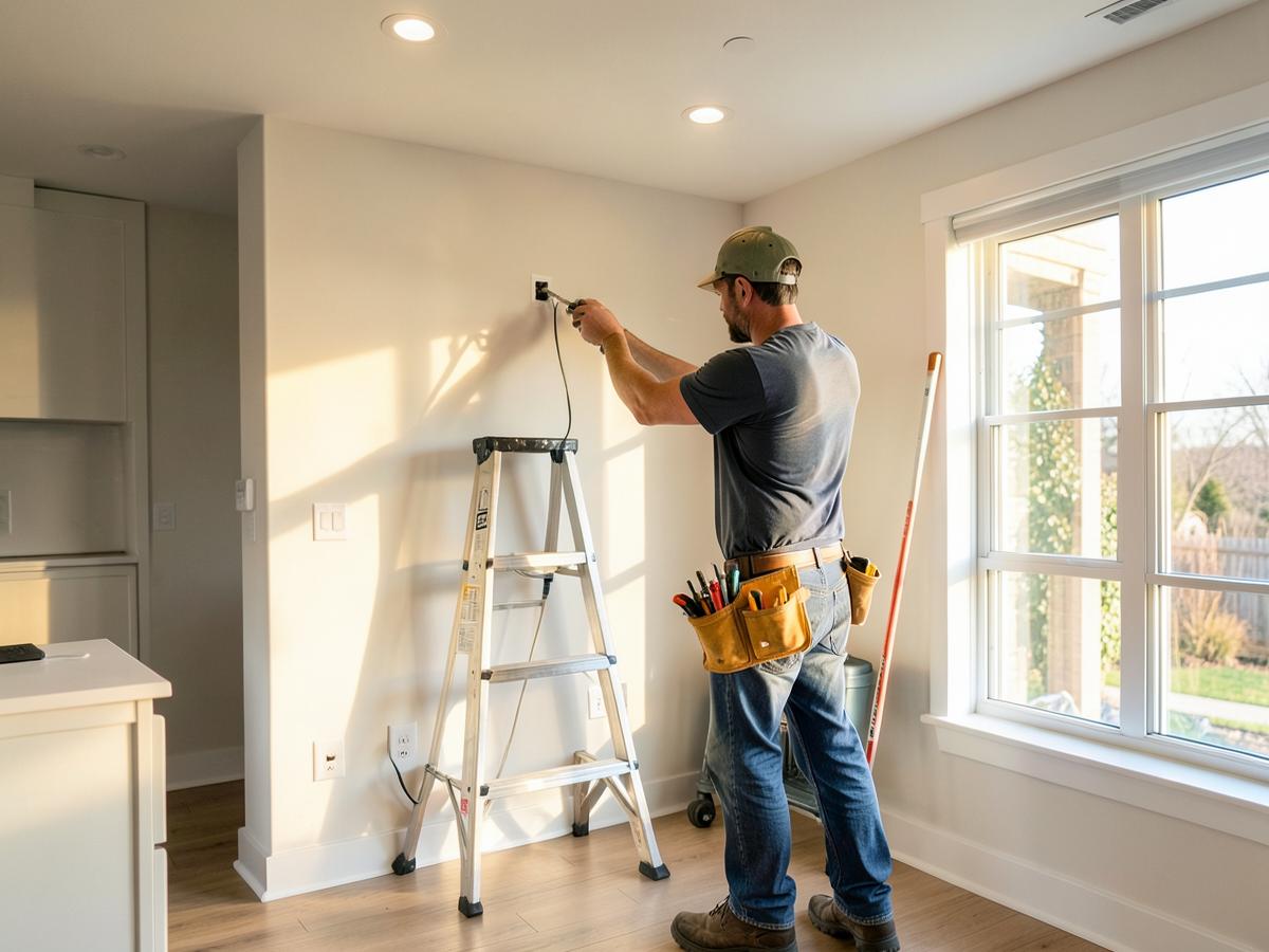 Electrician installing outlets and lighting in a home
